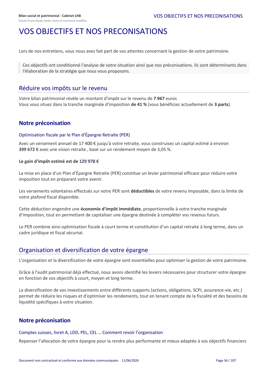 Page des objectifs et préconisations : réduire l'impôt et organiser l'épargne